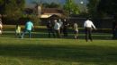 Playing soccer
